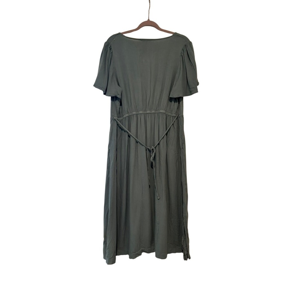 Lucky Brand sz XL olive green fit and flare prairie flutter sleeve dress K
